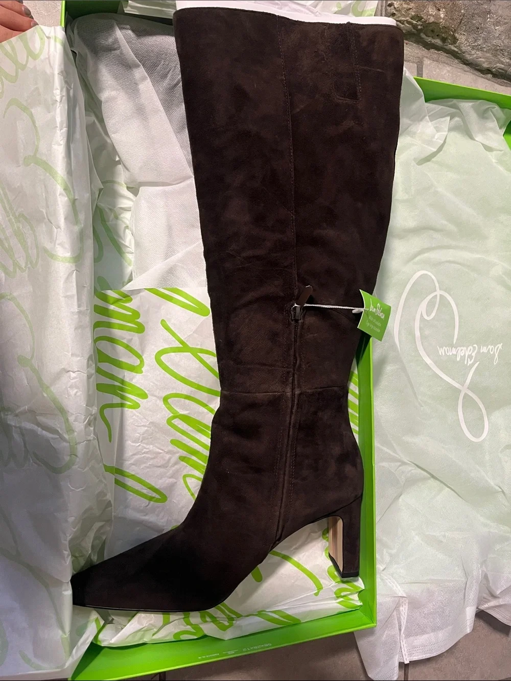 Women's Knee-High Pointed Toe Suede Boot in Dark Brown